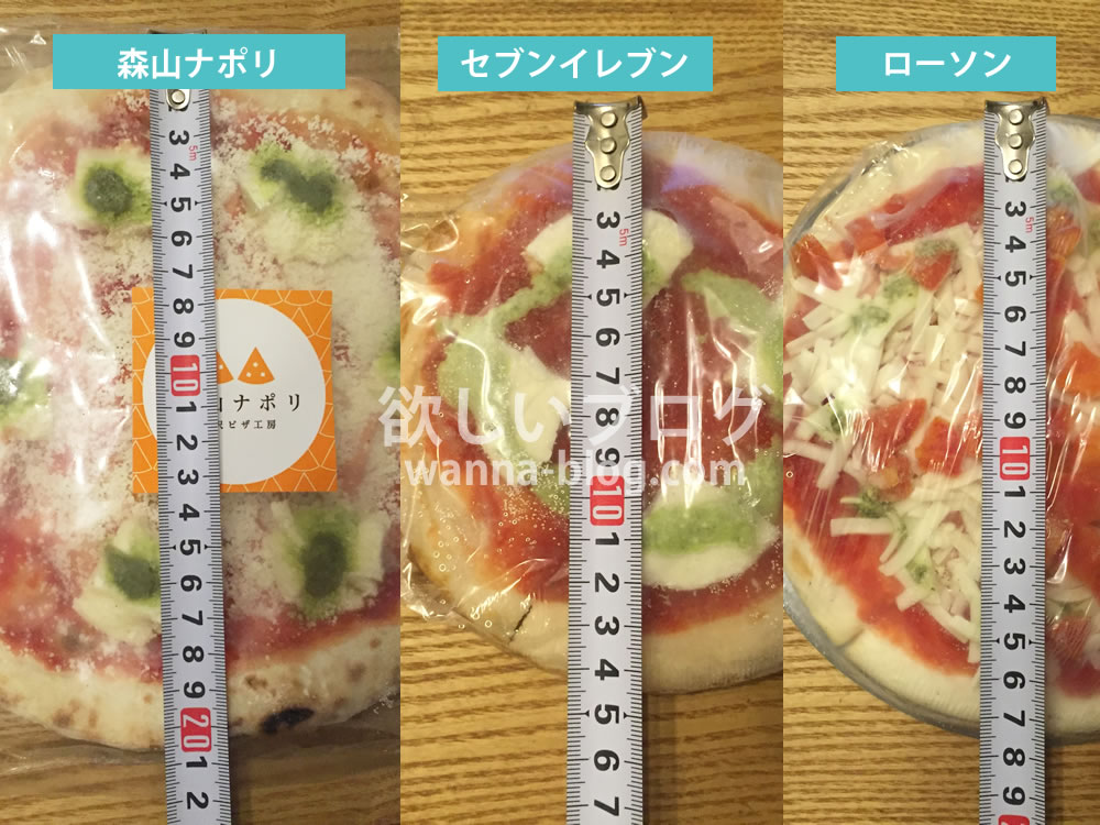 森山ナポリのピザ　サイズの比較画像